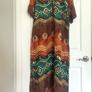 Vintage Made in India Rayon Boho Midi Dress | Ethnic Print | Button Front